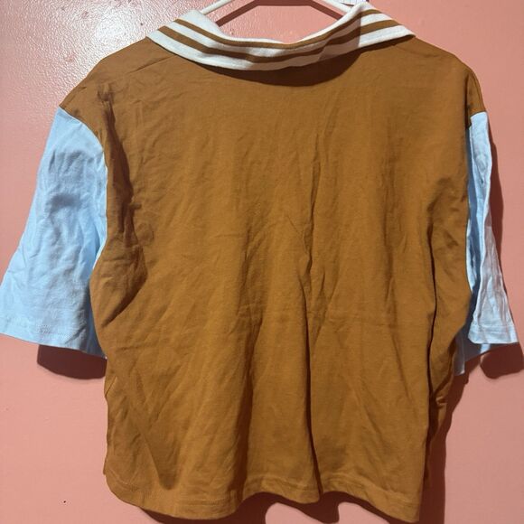 Wild Fable Womens Shirt M Medium Brown Blue Collared Short Sleeve Top New - Picture 2 of 8